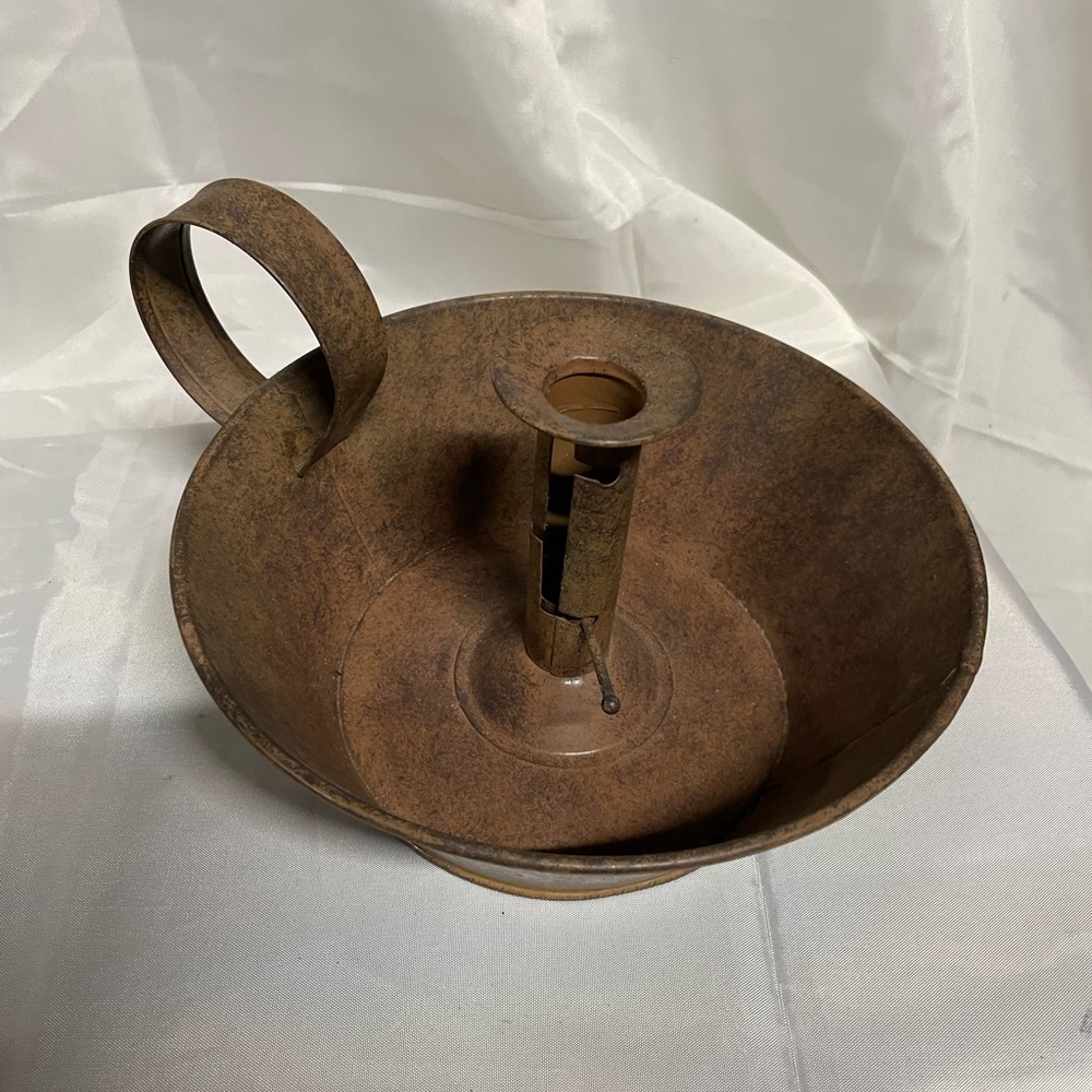Vintage Rustic Metal Chamberstick Candle Holder - Brown